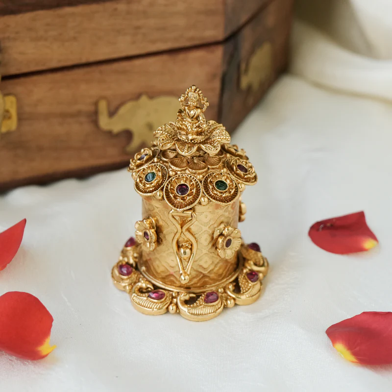 Antique Gold Mahalakshmi Tall Kemp Kumkum Box